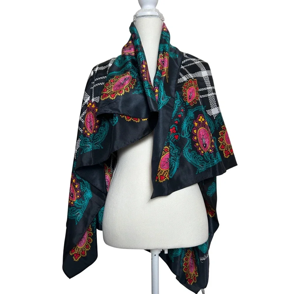 NWT Vintage Diane Von Furstenberg Silk Scarf Black Paisley‎ Floral Print Boho